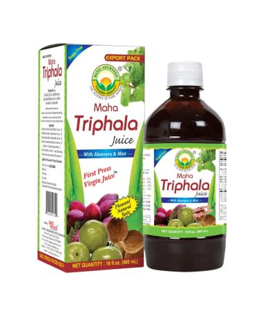 Basic Ayurveda Maha Triphala Juice with Aloe Vera & Mint 16 Fl Oz (480ml) | Natural Herbal Drink | First Press Virgin Juice | No Added Sugar | Great for Daily Use & Cleansing