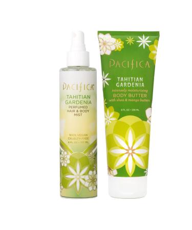 Pacifica Beauty Tahitian Gardenia Body Butter + Tahitian Gardenia Hair & Body Spray | Smells like Gardenia | 100% Vegan and Cruelty Free | Clean Body Lotion and Fragrance Tahitian Gardenia Body Butter + Hair & Body Spray