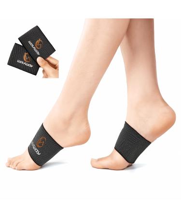 WOLFWAY Health Copper Arch Support Foot Pain Relief for Men Women, Plantar Fasciitis Relief Braces Sleeves Compression Socks for Flat Feet , High Arch (1 Pair Black - One Size Fits All) One Size (Pack of 2)
