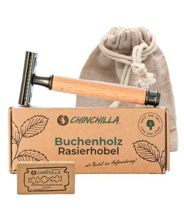 Chinchilla razor plane beech wood made in Germany |Sustainable wet razor for women & men |incl. 10 razor blades & bags |Zero waste & plastic -free