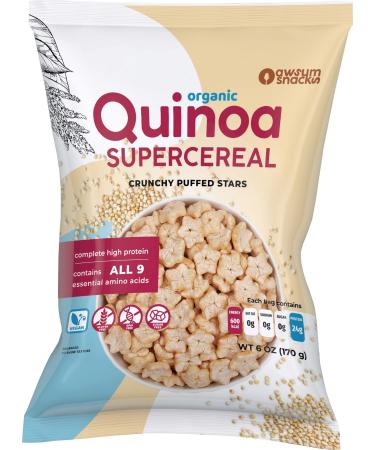 Awsum Snacks SUPERCEREAL 6oz bag - Vegan Gluten Free & Sugar Free Cereals - Diabetic Kosher Healthy Cereal - One Ingredient Healthy Snacks Puffed Quinoa Plain (3 Packs)