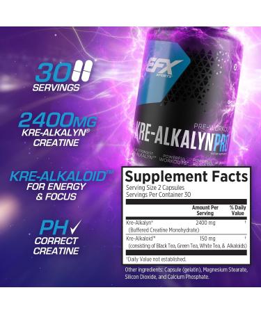EFX Sports Kre-Alkalyn Pro - pH Correct Creatine Monohydrate Supplement | Muscle Building Pre Workout for Men & Women | 30 Servings | 60 Capsules | International Shipping Available - Buy Online on GoSupps.com