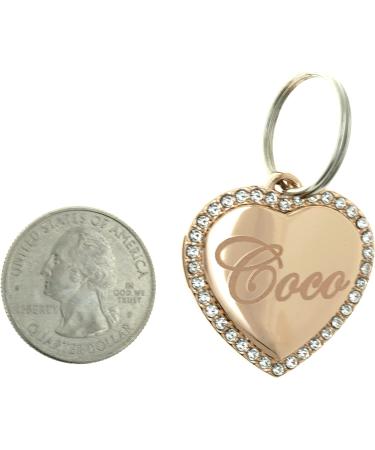 Personalized Rose Gold Heart Rhinestone Pet ID Tag | Custom Engraved Cat Dog Jewelry - Buy Online on GoSupps.com