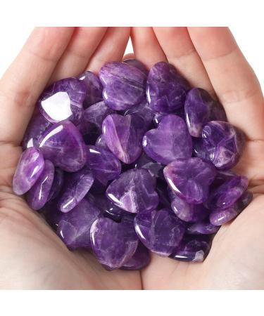 XIANNVXI 15 Pcs Amethyst Crystal Heart Stones Love Puff Palm Pocket Stones Natural Reiki Healing Gemstones Heart Crystals Set Purple - Amethyst
