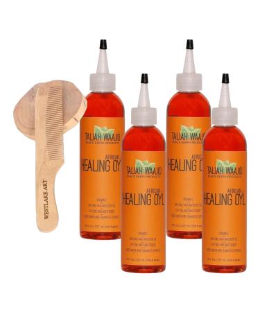 African Musk Oil 8oz - Hydrating Hair & Skin Care Oil With Vitamin E Olive & Sunflower Oil Bundled With Wooden Comb Multi-Purpose Non-Greasy Formula For Types Pack Of 4