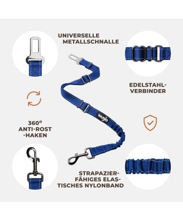 Universal Car Safety Belt for Dogs | Durable 38-95cm Wuglo Elastic Dog Strap - Secure & Comfortable in Dark Blue - Buy Online on GoSupps.com