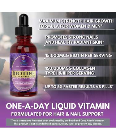Maximum Strength 165 000mcg Liquid Biotin & Collagen Drops Vitamins for Hair Growth for Women & Men Supports Healthy Hair Radiant Skin & Strong Nails 98% Absorption Non-GMO 60 Servings 2 Fl Oz (Pack of 1) - Buy Online on GoSupps.com