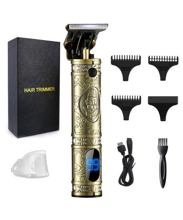 AMULISS Professional Mens Hair Clippers Zero Gapped Cordless Hair Trimmer Professional Haircut & Grooming Kit for Men Rechargeable LED Display Golden