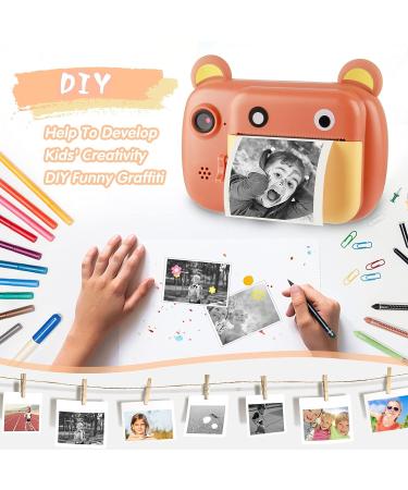 Instant Print Camera for Kids - Updgrade Selfie Kids Camera with Zero Ink | Dual Lens | 1080P HD | 2.4 Inch | 1000 mAh | 3 Rolls Print Paper Camera for Girls Boys Age 3-12 Birthday Brown - Buy Online on GoSupps.com