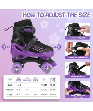 HXWY Kids Roller Skates | Adjustable 4 Sizes | Light Up Wheels | Black Purple | Outdoor Indoor Sports | Medium - Big Kid (1-4) - Buy Online on GoSupps.com