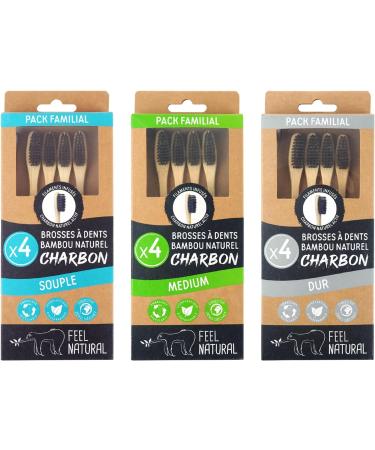 Feel Natural Charcoal Toothbrushes - Soft Bristles 4-Pack | Eco-Friendly & Gentle Cleaning - Buy Online on GoSupps.com