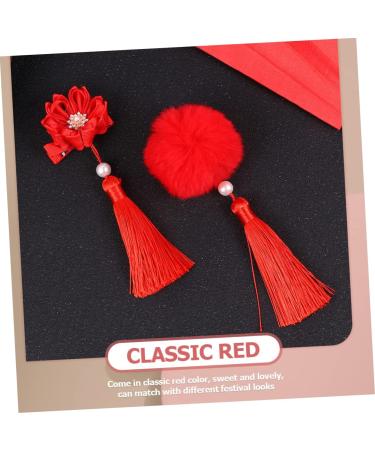 MAGICLULU 12 Pairs Tassel Hair Ball Hair Clip Hair Accessory for Cosplay Hair Pin Hair Barrettes Hanfu Hair Accessories for Red Tassel Fur Ball Child Artificial Fur Chinese Style - Buy Online on GoSupps.com