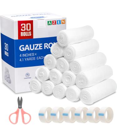 30 Pack Gauze Rolls Bandages, 4 in x 4.1 Yards, Premium Medical Supplies & First Aid Supplies, Bandage Wrap Vet Wrap A-30