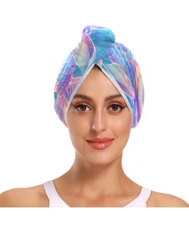 Dream Fish Hair Towel 2 Pack Super Absorbent Hair Drying Towel Quick Dry Hair Turbans Head Towel with Button Twisty Wrap for Women Girls