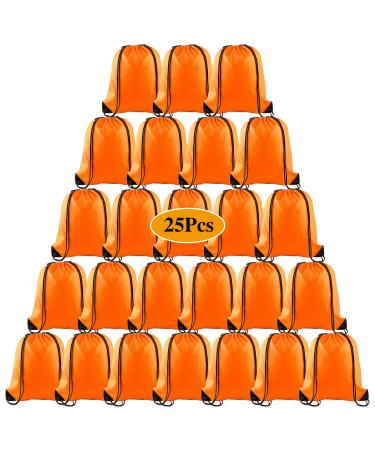PLULON 25 Pcs Orange Drawstring Backpack Bags Bulk String Backpack Cinch Sack Pull Sport Gym Backpack Bags for Yoga Traveling Outdoor Sports
