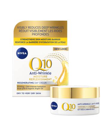 NIVEA Q10 Power Anti-Wrinkle Moisture Replenishment Day Face Cream Anti Wrinkle Firming Cream Q10 and Argan Oil Face Moisturizer for Dry to Very Dry Skin Visibly Reduces the Look of Wrinkles 50mL Day Cream