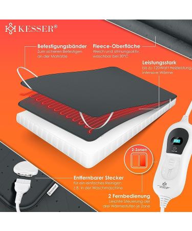 Kesser Heat Under Bed 150x80cm with Remote Control | Soft Fleece Heating Blanket | 3 Temperature Levels | Automatic Switch-Off | Heat Pad for Mattress - Anthracite - Buy Online on GoSupps.com