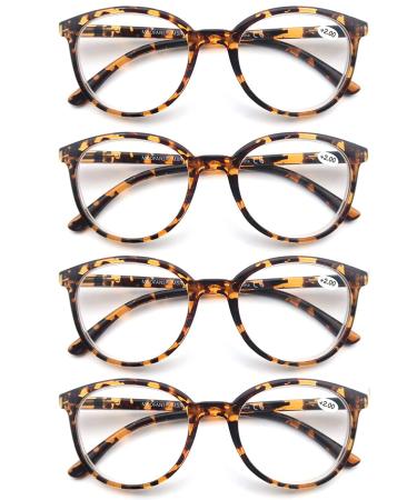 MODFANS Set of 4 Reading Glasses Round Men Women Good Glasses High Quality Fashion Comfortable Great Reading Aid +3.00 4 Leopard