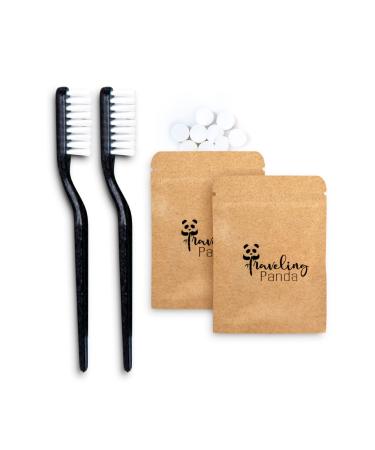 Traveling Panda Wheat Straw Toothbrushes  Soft Bristles Toothbrush with Toothpaste Built in  Travel Toothbrush Kit  Includes Brushes and Mint Toothpaste Tablets  2 Mini Brushes  20 Tabs Mint 20 Tabs