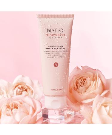 Natio Rosewater Hydration Moisture Rich Hand and Nail Cream 100 ml - Soothing Softening Hand Cream - Hand Cream for Dry Cracked Hands - Hand Lotion - Buy Online on GoSupps.com