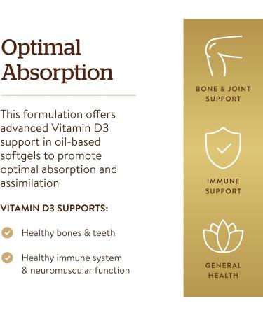 Solgar Vitamin D3 25 mcg (1000 IU) - Bone & Teeth Health Support - Immune System Booster - Non-GMO, Dairy, and Gluten Free - 100 Count - Buy Online on GoSupps.com