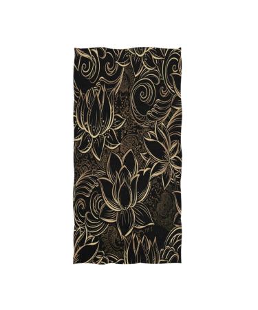 Naanle Boho Luxurious Gold Lotus Flowers Print Soft Highly Absorbent Large Decorative Hand Towels Multipurpose for Bathroom, Hotel, Gym and Spa (16 x 30 Inches,Black) Lotus Flower (Print)