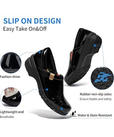 Women's Non-Slip Nurse Work Shoes - All-Day Comfort Fashion Sneakers 6 Bright Black - Waterproof & Oil-Proof Mary Jane Clogs - Buy Online on GoSupps.com