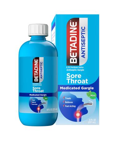 Betadine Antiseptic Sore Throat Medicated Gargle to Treat and Relieve Sore Throat Symptoms, Mint Flavor, 8 oz Bottle