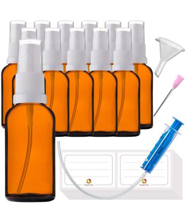 Handsunity 30ml-12Stk spray glass bottle-pharmacy amber glass bottle set with white atomizer glass spray bottle made of brown las including 29 accessories 30ml-12 pieces White cap