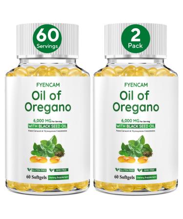 Oil of Oregano with Black Seed Oil 6000mg Oregano Oil Capsules Organic with Carvacrol & Thymoquinone 2 in 1 Supplement for Immune Health Non-GMO Easy to Swallow 2 Bottle Total 120 Softgels 60 Count (Pack of 2)