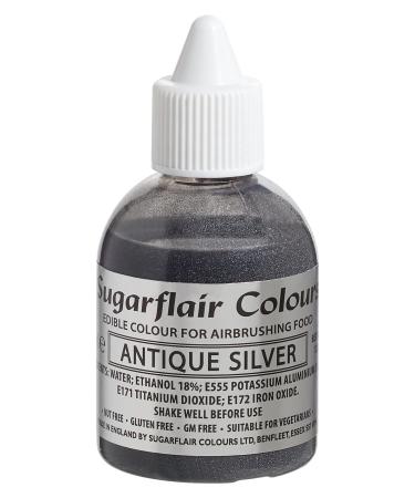 Sugarflair Antique Silver Metallic Glitter Edible Airbrush Colour - Edible Food Colouring Airbrush Paint for Cakes Cupcakes Icing and Cake Decorations - 60ml Glitter Antique Silver