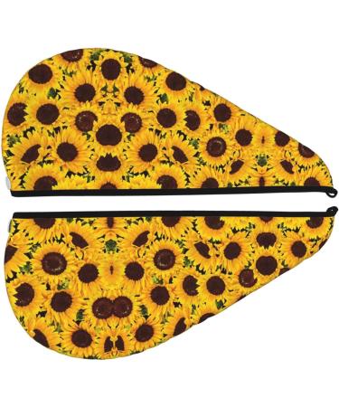 Yellow Sunflowers Coral Velvet Dry Hair Cap | Ideal for Home Travel Pool Parties & More | Quick-Dry Solutions - Buy Online on GoSupps.com