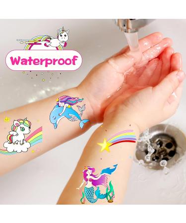 Konsait Glitter Temporary Tattoos for Kids - Mermaid, Unicorn, Butterfly Designs (80pcs) | Perfect for Girls Birthday Party Favors and Goodie Bags - Buy Online on GoSupps.com
