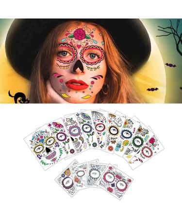 COKOHAPPY Halloween Face Tattoos Makeup Kit - 13 Pack of Day of the Dead Sugar Skull & Floral Skeleton Designs for Families - Buy Online on GoSupps.com