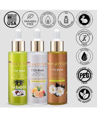 Natural Hair Oil for Curly Frizzy Hair - Cold Pressed Coconut, Apricot & Sweet Almond Oil - 2 Fl oz - Nurturing Body Oil for Dry Skin - Women & Men - Sweet Musk - Buy Online on GoSupps.com