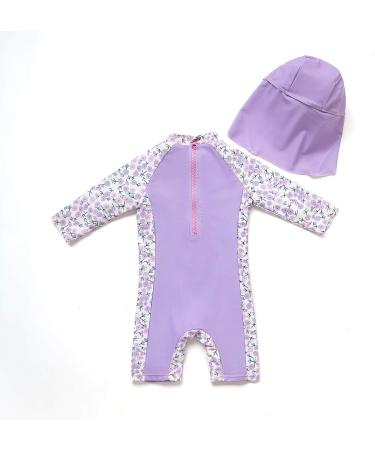 BONVERANO Baby Girls Swimsuit | Long-Sleeve Zipper One Piece Swimwear | UPF 50+ Sun Protection | Lavender 3-6 Months - Buy Online on GoSupps.com