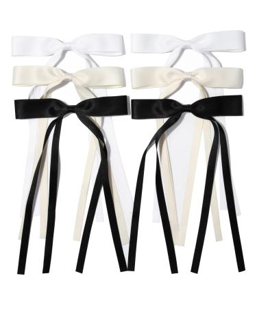 6PCS Hair Bows for Women Hair Clip Hair Tassel Hair Ribbon Ponytail Holder Accessories Slides Metal Clips Barrettes Girls Toddlers Teens Black Beige White Black Beige White