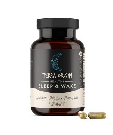 TERRA ORIGIN Healthy Sleep & Wake | Natural Sleep Aid Supplement for Adults | Restful and Awake Refreshed | GABA L-Tryptophan Melatonin Chamomile Valerian PassionFlower | 60 Capsules