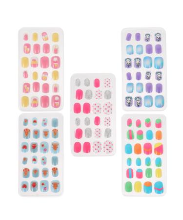 FRCOLOR 5 Boxes Children's False Nails Sparkle Stickers Girl Stickers Kids Fake Fingernails Cartoon Fake Nails Short Halloween Decor Cartoon Nail Art Patches Full Coverage Abs 3d Supplies