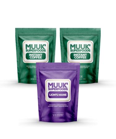MUUK' SUPERFOODS | Mushroom Coffee Starter Kit Bundle | Organic Lion's Mane & Organic Instant Coffee | 60 Servings