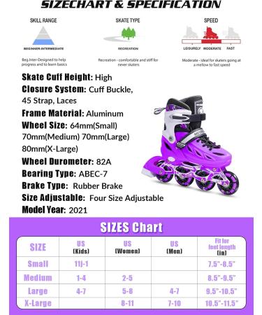 METROLLER Adjustable Inline Skates | Light Up Wheels | Beginner Skates for Kids & Adults | Purple | Sizes 4-7 US - Buy Online on GoSupps.com