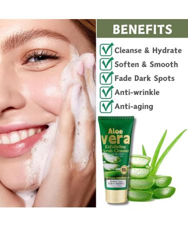 Aloe Vera Exfoliating Scrub Cleanser Aloe Vera Gel Face Wash Natural Acne Face Wash Face Wash For Men & Women Cream Cleanser For Acne Prone & Oily Skin Face Wash - Soothe Purify Facial Skin Care Green-Aloe Vera - Buy Online on GoSupps.com