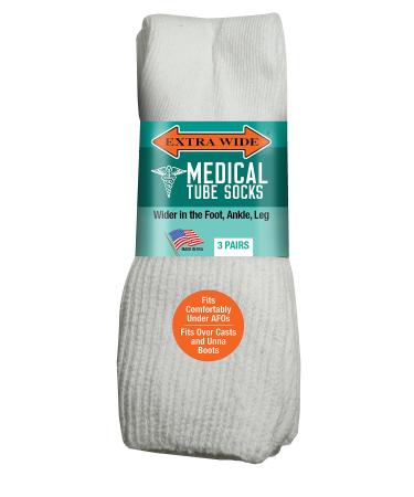 Unisex Extra Wide Diabetic Tube Socks (3 Pairs) Fit Up to 4E/6E Foot & 22 Calf Medium White