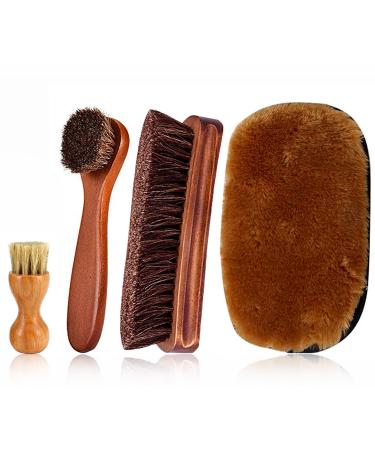 Shoe Brush KY-Tech 4 Pieces Shoe Polish Brushes Premium Horsehair Brushes High Shine Polishing Buffing Brushes for Leather Bag Sofa Boot Car Seat Interiors Furniture Natural