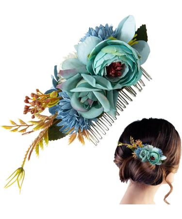 Anulely Hair Combs Floral Bridal Headpiece Bride Hair Comb Photo Prop Hair Wreath Spring Wedding Hair Piece Barrette Prom Girl Decorative Bridal Headband For Wedding Blue - Buy Online on GoSupps.com