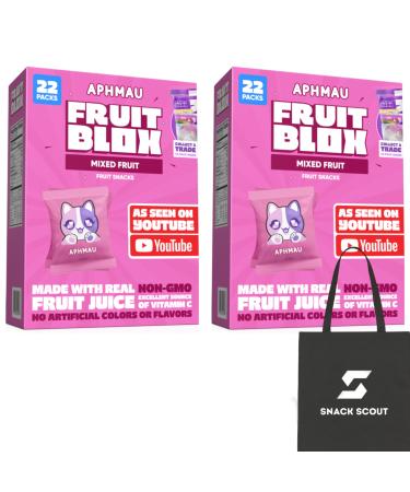 FruitBlox Aphmau Mixed Fruit Snacks 22 Count (Pack of 2) Bundle With Snack Scout Lunch Bag