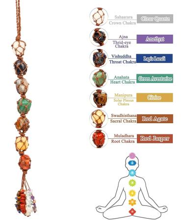 Chakra Healing Crystal Stone Hanging Decorations Handmade Good Luck Natural Quartz Gemstone Pendant Ornaments for Home Garden Windows Cars Spiritual Gifts for Women - Buy Online on GoSupps.com