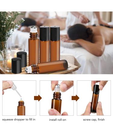 LotFancy 6pc 10ml Amber Glass Roller Bottles with Stainless Steel Roller Balls & Droppers - Buy Online on GoSupps.com