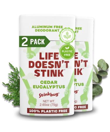 Stinkbug Naturals Organic Plastic Free Deodorant Stick with Cedar Eucalyptus Coconut Oil and Activated Charcoal Aluminum Free Deodorant 2.65 Ounce Pack of 2 Cedar Eucalyptus 1 Count (Pack of 2)