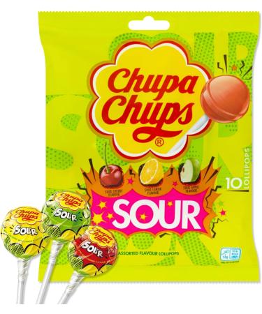 Chupa Chups Sour Lollipops - 20 Lollies (2x10) Iconic Flavours: Cherry Apple Lemon | Kids Treats Fruit Assortment Bulk Candy | Ideal for Sharing | Includes Jaspem Greeting Card - Buy Online on GoSupps.com